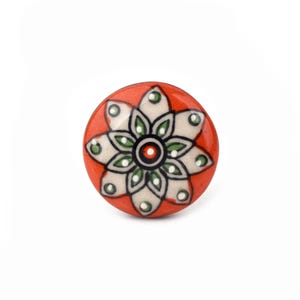 Handcrafted Orange Floral Mandala Ceramic Knob - Vibrant Lotus Decorative Cabinet Pull for Dresser Drawers  (Set of 1 Knob)
