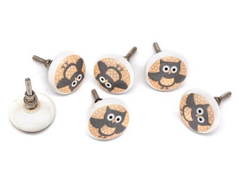 Hand Painted Ceramic Cabinet Knob: Grey Yellow Multicolor Decorative(Set of 1 Knob)