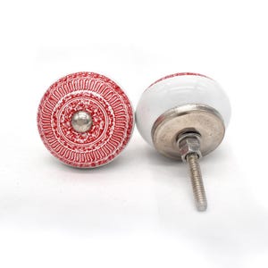 Ceramic knobs Red and White Mandala Hand Painted Round Cabinet Knob(Set of 1 Knob)