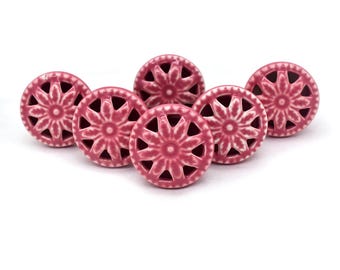 ピンクの花柄手描きセラミックノブ、キャビネット引き出し取っ手（ノブ1個セット）