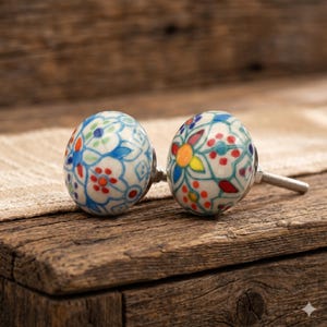 Floral Ceramic Vintage Style Hand-Painted Cabinet Pulls (Set of 1 Knob)