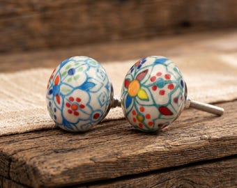 Floral Ceramic Vintage Style Hand-Painted Cabinet Pulls (Set of 1 Knob)