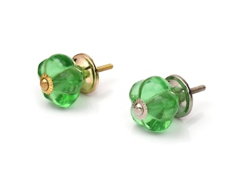 Fluted Pumpkin Shape Green Glass Cabinet Knobs (Set of 1 Knob)