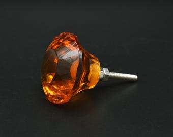 Cupboard Handles Orange Faceted Glass Knob: 1.5" Round, Iron Base, Vintage Style(Set of 1 Knob)
