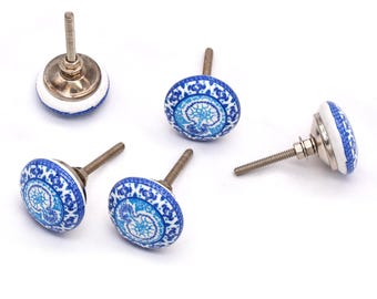 Handmade Blue Tree Ceramic Knobs | Cabinet & Furniture Hardware(Set of 1 Knob)