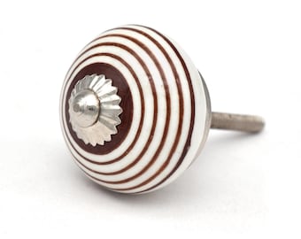 Brown and White Stripe Ceramic Knob – Cupboard Drawer Pull(Set of 1 Knob)
