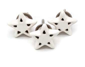 Witte keramische sterknop: knop voor kinderkamerlade, kinderdecor (set van 1 knop)