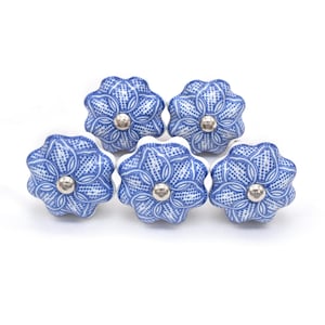 Handmade Ceramic Pumpkin Knobs: Blue and White Drawer Pulls (3.9cm Diameter)