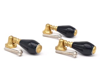 Zwarte keramische dressoirknop, messing kastknop (set van 1 knop)