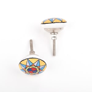 Hand-Painted Geometric Star Ceramic Knob – Colorful Sunburst Drawer Pull for Cabinets & Dressers