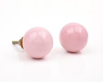 Pastel Pink Ceramic Spherical Modern Solid Color Cabinet Pull for Contemporary Dresser Drawers (Set of 1 Knob)