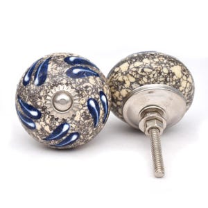 Handpainted Blue Leaf Design Floral Kitchen Ceramic Cabinet Knobs, Furniture Door Ceramic Knobs, Ceramic Knob, Bathroom Drawer Pull Knobs