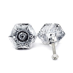 Rustic Cast Iron Cabinet Knob: White Hexagon Drawer Pull