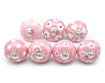 Pink Ceramic Knobs, Hand-Painted Floral Cabinet Hardware(Set of 1 Knob)
