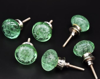 Green Bubble Glass Knobs: Green Glass Knob, Cabinet Pull, Cupboard Knob, Drawer Hardware(Set of 1 Knob)