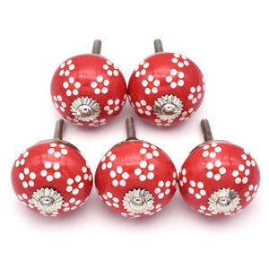 Red Color With White Dots Ceramic Knobs Handmade Hand Painted Ceramic Door Knobs Kitchen Cabinet Drawer Pulls Ceramic Knobs Pull Home Décor