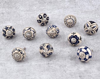 Gebloemde keramische kastknop: handgeschilderde vintage ladeknop (set van 1 knop)