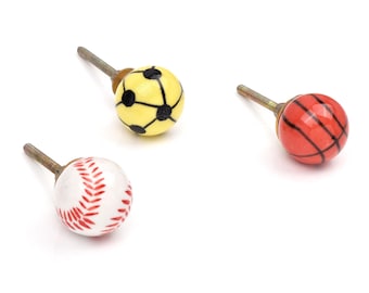 Maniglie per cassetti di comò per camerette di bambini con motivi di baseball, calcio e basket (set da 1 pomello)