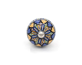Ceramic Cabinet Knob Blue Yellow White Floral Handle | Home Upgrade Knob(Set of 1 Knob)