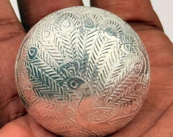 Customize Peacock Cabinet Knob: 925 Silver Round Etched Metal Drawer Pull(Set of 1 Knob)