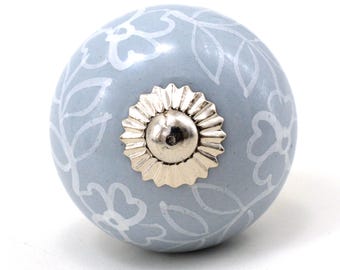 Boutons en céramique GRIS, poignée de garde-robe vintage peinte à la main Bouton de tiroir Poignées de meuble (Lot de 1 bouton)