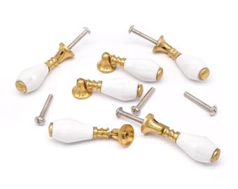 White Ceramic Drop Knob: Hand-Painted Floral Cabinet Pull(Set of 1 Knob)