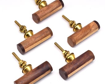 Dresser Knob Brown Wood: Natural Grain with Silver Steel Hardware(Set of 1 Knob)