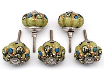 Knoppen groene keramiek witte bloem: handgeschilderd goud ladetrekmarmer (set van 1 knop)