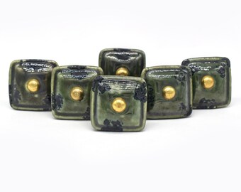 玄武岩ノブ スクエアキャビネットノブ：ダークストーン、ブラックベース（ノブ1個セット）