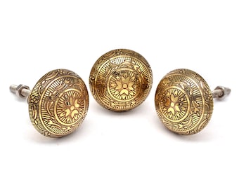 Gold Cabinet Knob: Etched Brass Moroccan Drawer Pull 1.5-inch(Set of 1 Knob)