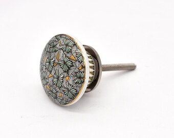 Unique Hand-Painted Mint Green and Gold Striped Pattern Cabinet Pull (Set of 1 Knob)