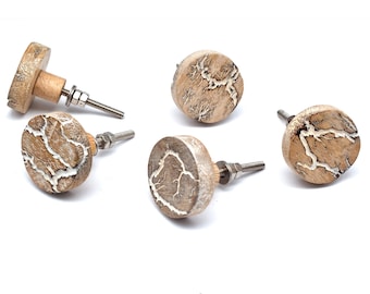 Rustic Wood Drawer Knobs - Brown Cabinet Pulls with Unique Crackle Design, Furniture Hardware(Set of 1 Knob)