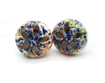 花柄ノブ ブルーセラミック：手描きのシャビーシックな引き出し取っ手（ノブ1個セット）