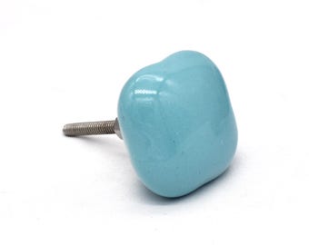 Massief blauwe keramische knoppen: handgeschilderde vierkante dressoirtrekker (set van 1 knop)