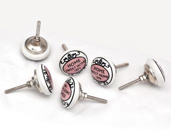 Hand-Painted Ceramic Drawer Pink Accent Knob: Pink & White Floral Design(Set of 1 Knob)