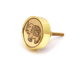 Elephant Knob Brass Gold Hand Carved Cabinet Knob(Set of 1 Knob)