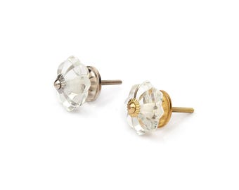 White melon knob, Iron and glass cabinet hardware, Fluted vintage style accent