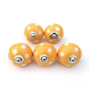 Yellow cabinet knob with white spots Knobs / Drawer pull Handle Knobs / Round cabinet knobs / handles for Nursery Bedroom Kitchen Furniture