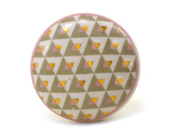 Hand Painted Ceramic Cabinet Knob, Geometric Design, 1.5" Diameter(Set of 1 Knob)