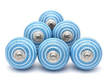 Ceramic Knobs Sky Blue White: Handpainted Vintage Wardrobe Handle(Set of 1 Knob)