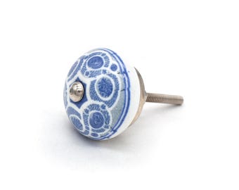 Blue design with white base Ceramic Cabinet Round Shape Knobs | Furniture Door Ceramic Knobs | Ceramic Knob|(Set of 1 Knob)