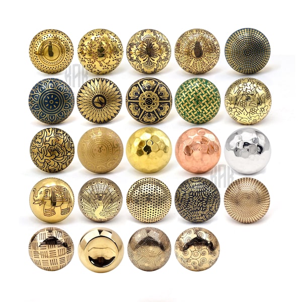 Brass Cabinet Knob: Brushed Antique Round Drawer Pull, Solid Brass Handle(Set of 1 Knob)