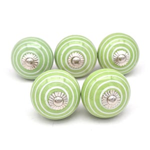 Furniture Knob Green Ceramic 1.5" Striped Hand-Painted Drawer Handle(Set of 1 Knob)