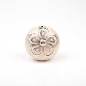 Handcrafted Cream Floral Ceramic Knob – Vintage Cabinet Knob, Drawer Pull, Home Decor Hardware