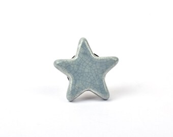 Handcrafted Grey Crackle Glaze Star Ceramic Knob - Unique Shabby Chic Starfish Drawer Pull for Nursery (Set of 1)