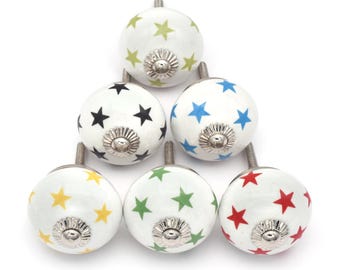 Assorted Ceramic Star Knobs, Colorful Dresser Drawer Pulls(Set of 1 Knob)