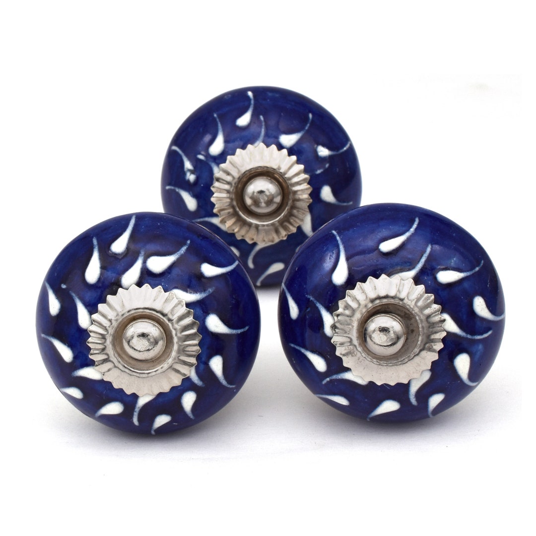Assorted Blue and White Cabinet Knobs, Doted White & Blue Ceramic Knobs ...
