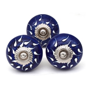 Assorted Blue and White Cabinet Knobs, Doted White & Blue Ceramic Knobs, Furniture door knobs, Instant Home Makeover To Old Furniture Knobs
