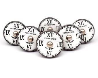 Handmade Ceramic Knob, Clock Designed Pulls, Furniture Hardware(Set of 1 Knob)
