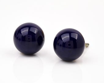 Deep Navy Blue Ceramic Spherical Solid Color Cabinet Pull for Contemporary Dresser Drawers (Set of 1 Knob)